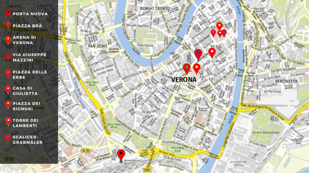 Verona Sehenswürdigkeiten auf Karte