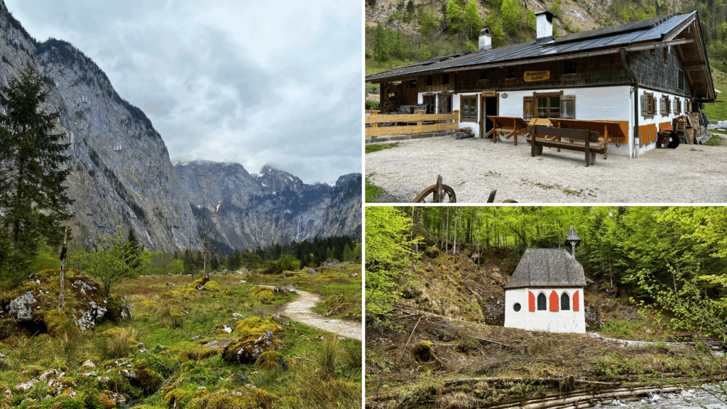 Königssee Sehenswürdigkeiten Collage, Berchtesgaden Nationalpark Wandern, Stockeralm Königssee, Waldkapelle Natur Bayern, Berglandschaft Obersee Wanderweg, Almhütte
