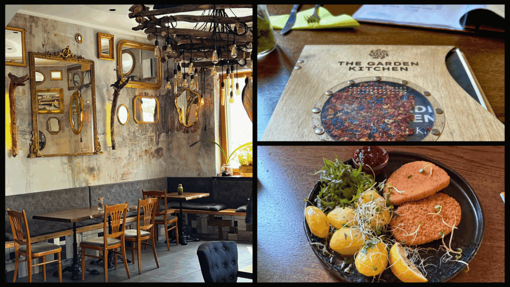 Bunt angerichtete vegane Bowl mit frischen Zutaten in einem Restaurant in Salzburg